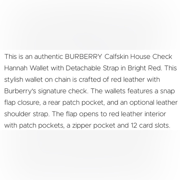 Burberry Calfskin House Check Hannah Wallet with Detachable Strap in Bright Red - Picture 7 of 7